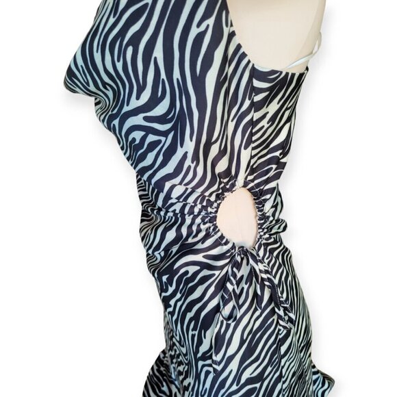 ACOA zebra print cowl neck cutout sleeveles minidress small - Picture 3 of 8